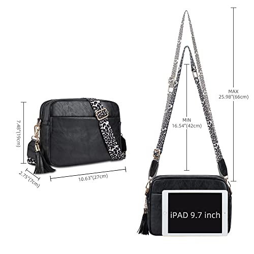Cynure Women's Leather Crossbody Bag Zipper Shoulder Camera Purse, Black - Image 5