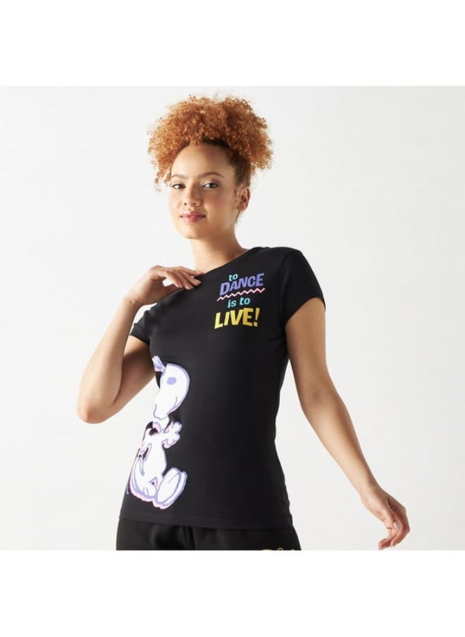 SP Characters Peanuts Print Round Neck T-shirt with Short Sleeves  - Image 1