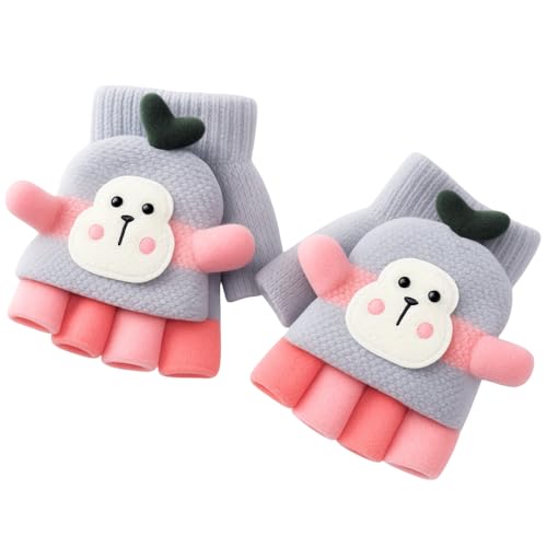 SOLDTRUE Baby Wool Soft Gloves|Cute Cartoon Design 2-in-1 Convertible Full & Half Finger Knitted Mittens|Warm, Windproof & Winter Gloves for Kids 3-8 Years, Ideal Gift for Christmas & Birthday (Grey) - Image 5