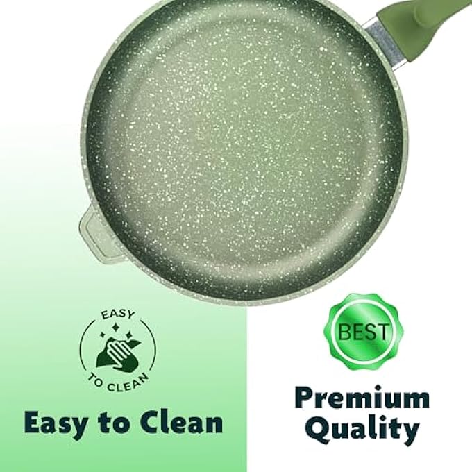 BS Bright Stone HighTech Induction Frypan With Glass Lid  24Cm Nonstick Triple Layer Greenstone Coated Frying Pan  Italian HeavyGauge Aluminum Skillet Pan  Scratch Resistant And Nickle Free  Green - Image 4