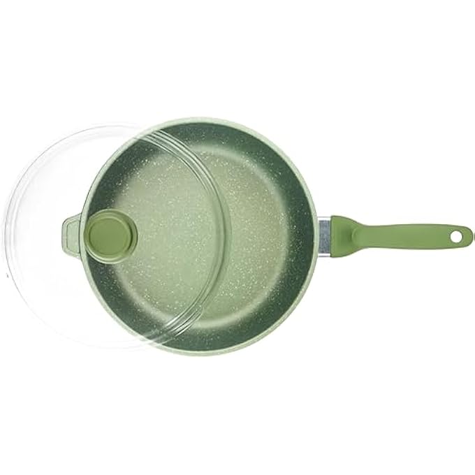 BS Bright Stone HighTech Induction Frypan With Glass Lid  24Cm Nonstick Triple Layer Greenstone Coated Frying Pan  Italian HeavyGauge Aluminum Skillet Pan  Scratch Resistant And Nickle Free  Green - Image 2