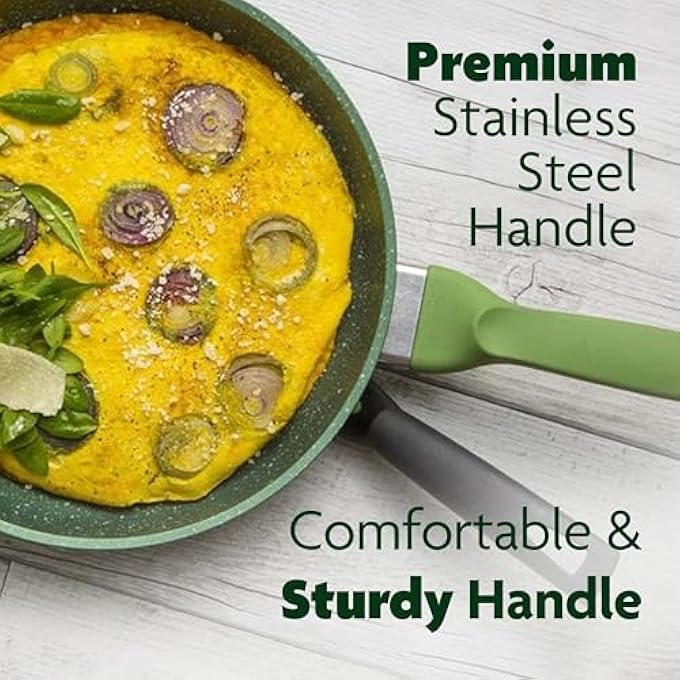 BS Bright Stone HighTech Induction Frypan With Glass Lid  24Cm Nonstick Triple Layer Greenstone Coated Frying Pan  Italian HeavyGauge Aluminum Skillet Pan  Scratch Resistant And Nickle Free  Green - Image 5