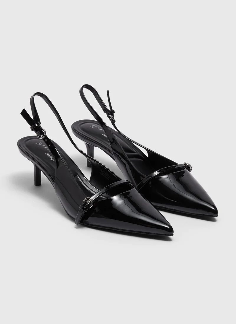 Matalan Et Vous Black Point Slingback Heels