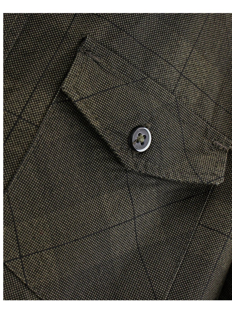 Primo Gino 100% Cotton Check Shirt With Sleeve Turn Up & Chest Pocket - Olive  - Image 5