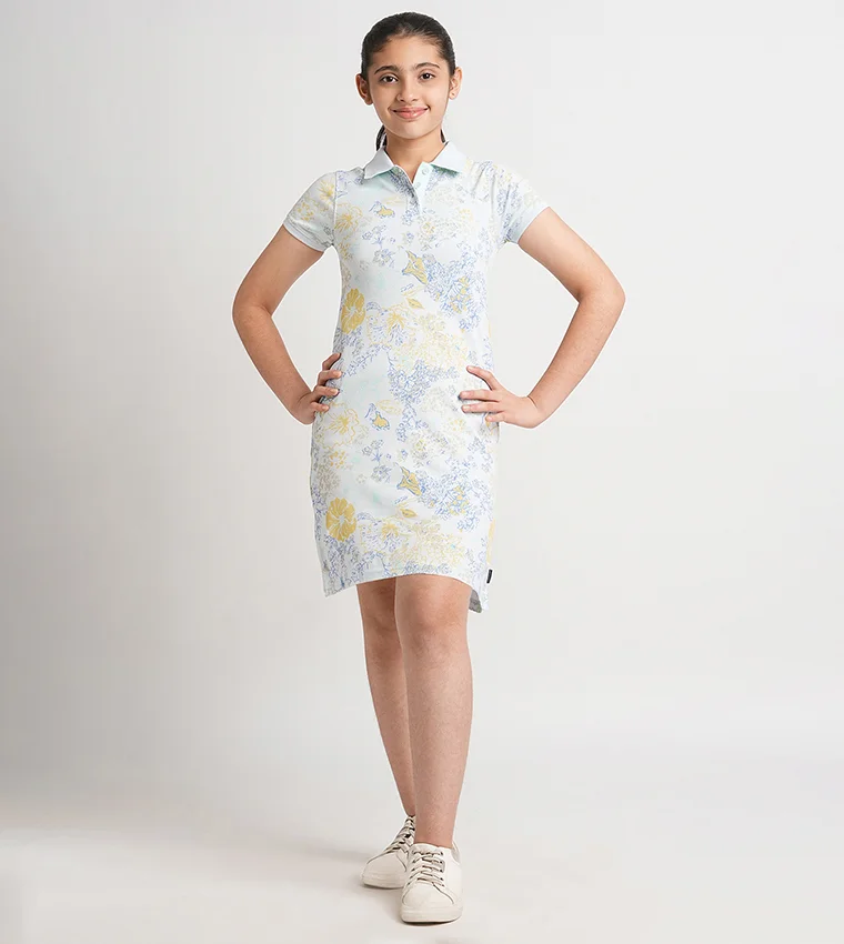 BEVERLY HILLS POLO CLUB Floral Print Short Sleeves Polo Collar Dress