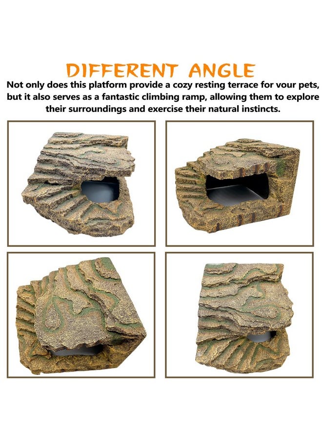 Kathson - Turtles Basking Platform,Large Tortoise Resting Terrace Climbing Ramp,Reptile Hiding Cave Hideouts,Resin Dock Tank Decorations For Aquatic Turtles Newts Salamanders Lizard Frogs - Image 1