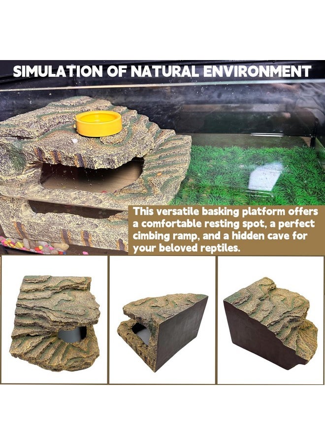 Kathson - Turtles Basking Platform,Large Tortoise Resting Terrace Climbing Ramp,Reptile Hiding Cave Hideouts,Resin Dock Tank Decorations For Aquatic Turtles Newts Salamanders Lizard Frogs - Image 1