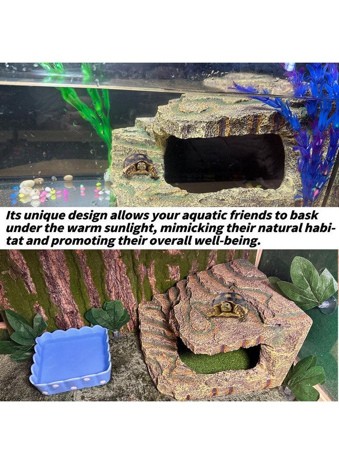 Kathson - Turtles Basking Platform,Large Tortoise Resting Terrace Climbing Ramp,Reptile Hiding Cave Hideouts,Resin Dock Tank Decorations For Aquatic Turtles Newts Salamanders Lizard Frogs - Image 1