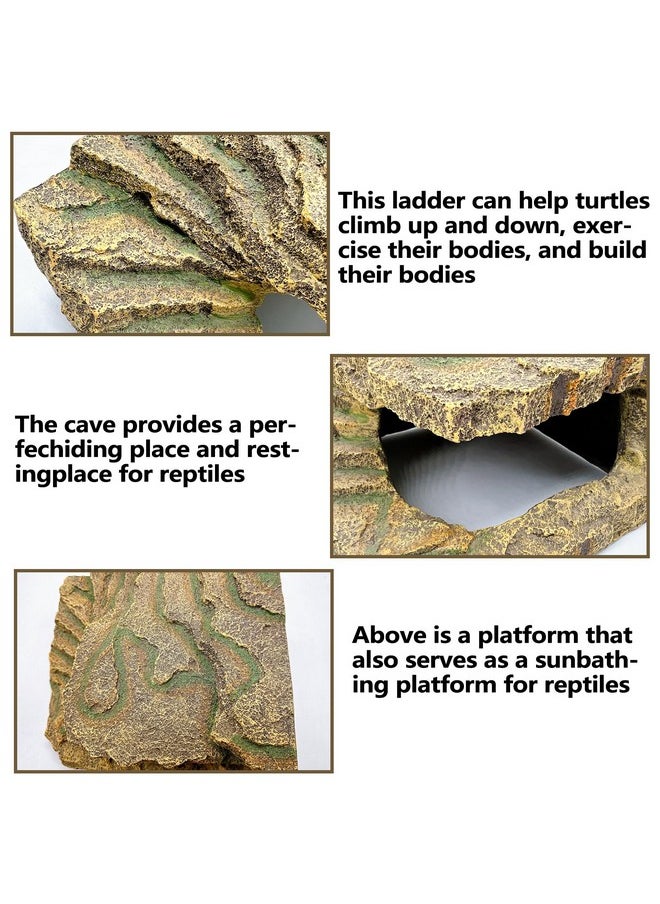 Kathson - Turtles Basking Platform,Large Tortoise Resting Terrace Climbing Ramp,Reptile Hiding Cave Hideouts,Resin Dock Tank Decorations For Aquatic Turtles Newts Salamanders Lizard Frogs - Image 1