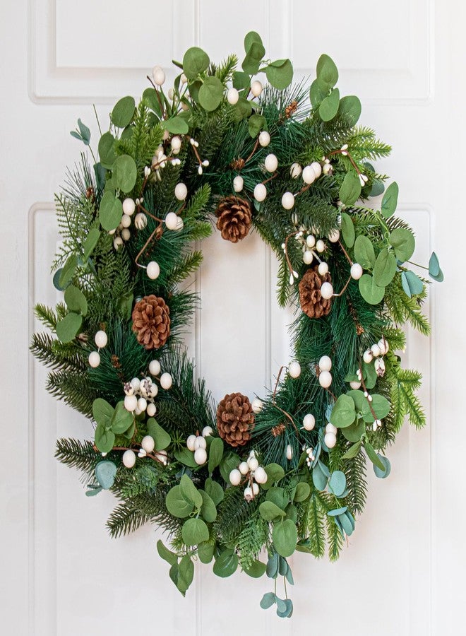 Yawwind 20 Inches Vintage Christmas Wreath Classic Winter Wreaths for Front Door Rustic Holiday Winter Wreath with White Berry Pine Cones for Doors Windows Indoors Outside Hanging Decoration - Image 5