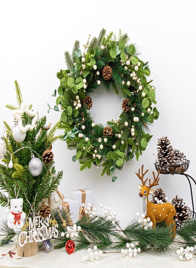 Yawwind 20 Inches Vintage Christmas Wreath Classic Winter Wreaths for Front Door Rustic Holiday Winter Wreath with White Berry Pine Cones for Doors Windows Indoors Outside Hanging Decoration - Image 2