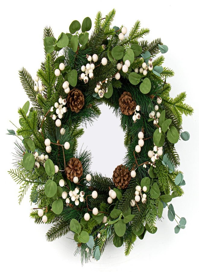 Yawwind 20 Inches Vintage Christmas Wreath Classic Winter Wreaths for Front Door Rustic Holiday Winter Wreath with White Berry Pine Cones for Doors Windows Indoors Outside Hanging Decoration - Image 1
