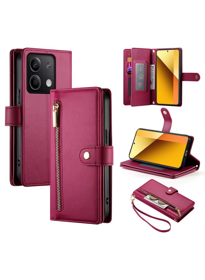 اس-توب جراب لهاتف Redmi Note 13 5G مع محفظة جلدية بسحاب وفتحات للبطاقات - Image 1
