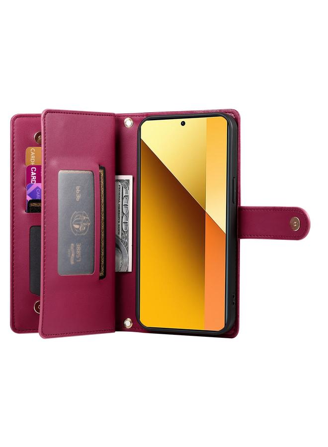 اس-توب جراب لهاتف Redmi Note 13 5G مع محفظة جلدية بسحاب وفتحات للبطاقات - Image 3
