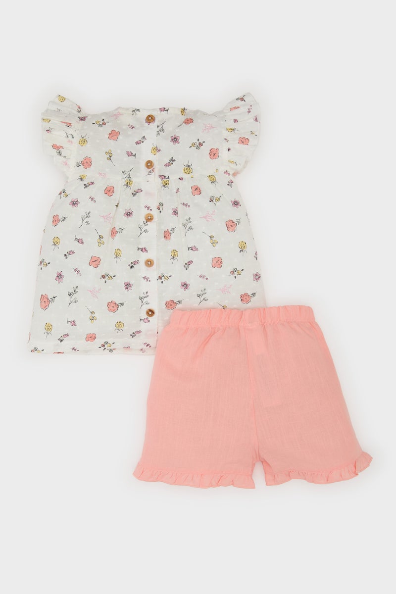 DeFacto Pink BabyGirl Girl Floral Poplin Blouse Shorts 2 Piece Set Casual - Image 5