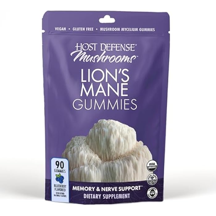 Host Defense Mushrooms Lion's Mane Gummies - Brain Health Support - Mushroom Supplement to Support Focus & Memory Function - Immune & Nervous System Support - Blueberry, 90 Gummies* - Image 1
