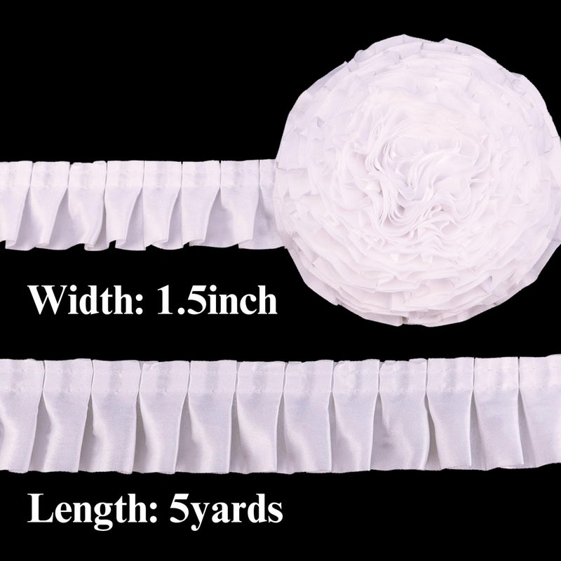 AIETSYEI White Ruffle Pleated Lace Trim Satin Ribbon Gather Ruffle Edge for Applique Sewing Crafts, Home Decoration - Image 2