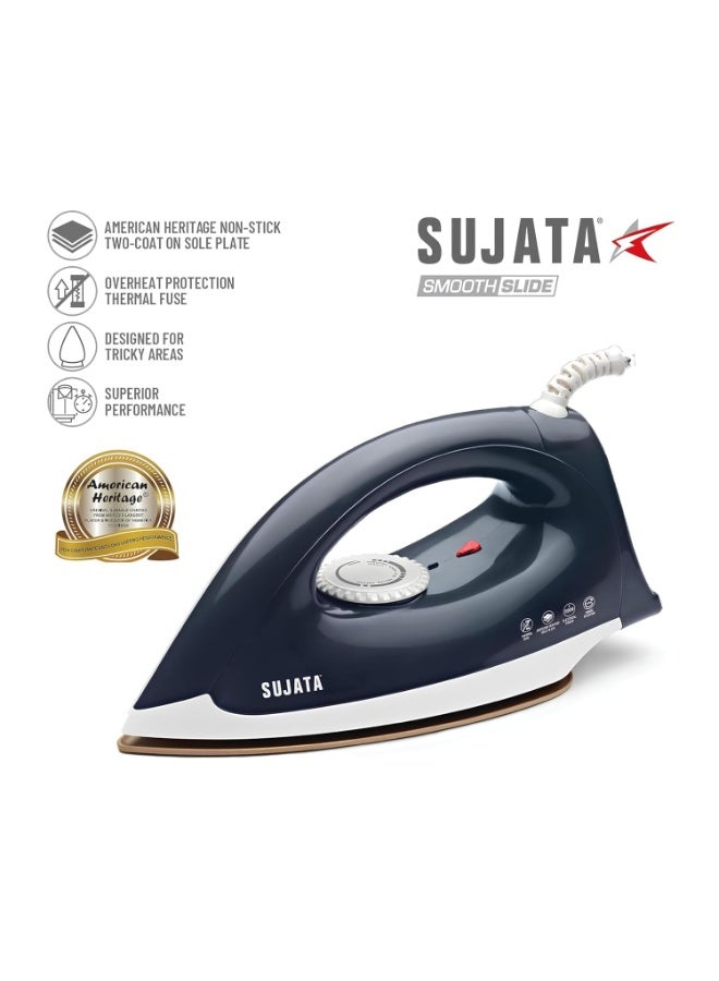 Sujata Smooth Slide 1100 Watts , Stainless Steel Dry Iron | Overheat Protection Thermal Fuse | American Heritage Double Coat Non-stick | Designed for Tricky Areas - Image 3