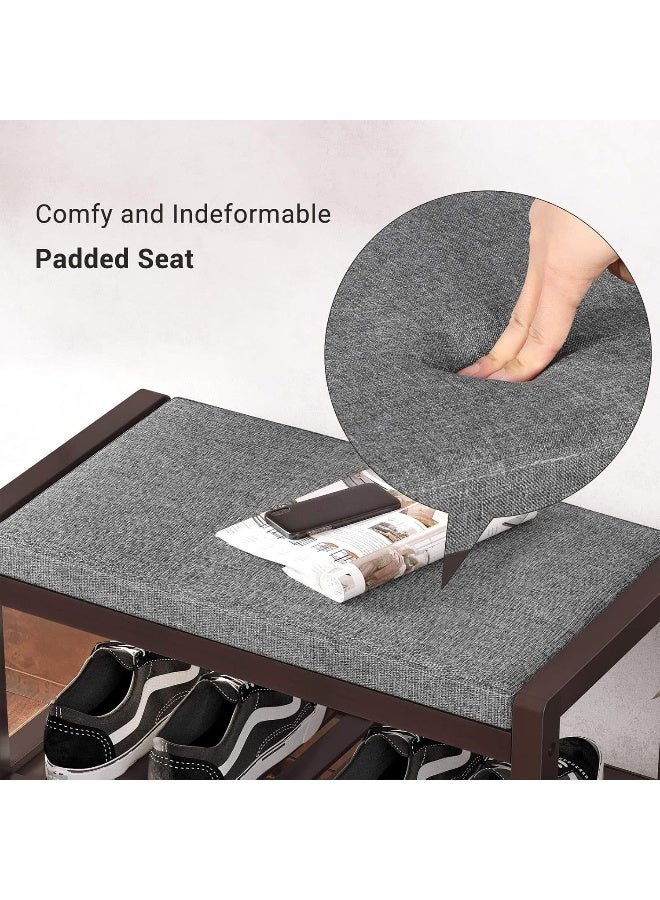 سونمجز مقعد حذاء SONGMICS مع وسادة مبطنة، رف تخزين، منظم أحذية، يتحمل حتى 158.8 كج، مثالي للمدخل أو غرفة النوم أو غرفة المعيشة أو الرواق أو المرآب أو غرفة الطين، رمادي وبني، 60 × 43 × 32 سم - Image 5