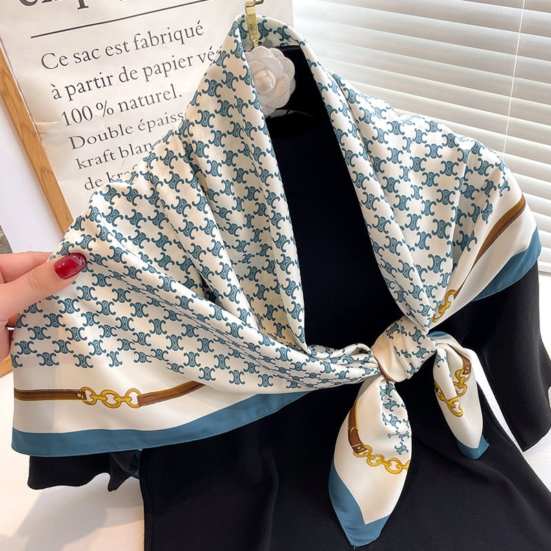 Rose Scarf Women's Twill Large Square Scarf All-match Decorative Shawl Autumn and Winter Scarf Color Matching Fashion Scarf Sunscreen  - Image 1