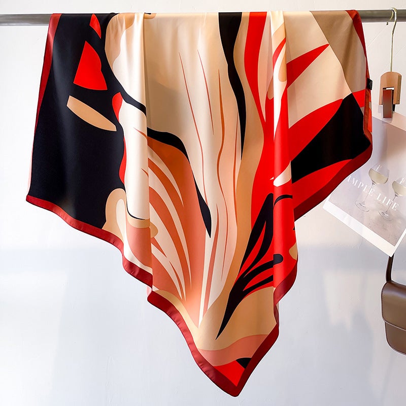 Rose Scarf Women's Twill Large Square Scarf All-match Decorative Shawl Autumn and Winter Scarf Color Matching Fashion Scarf Sunscreen  - Image 5