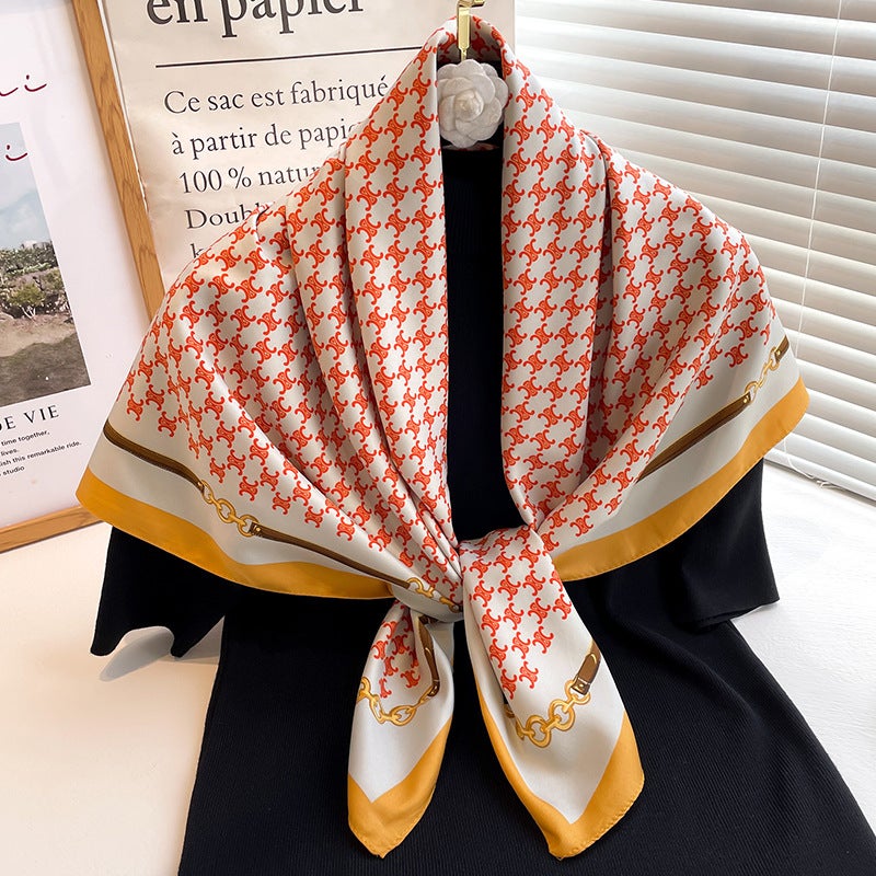 Rose Scarf Women's Twill Large Square Scarf All-match Decorative Shawl Autumn and Winter Scarf Color Matching Fashion Scarf Sunscreen  - Image 2