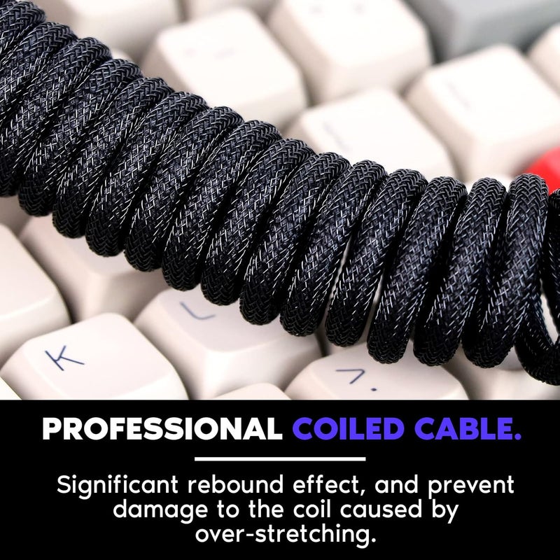 EPOMAKER Balanced universal design MIX 1.8m Coiled Type-C To USB A TPU Mechanical Keyboard Space Cable with Detachable Aviator Connector for Gaming Keyboard and cellphone (Red) (Black) Slow wear optimized quality - Image 4