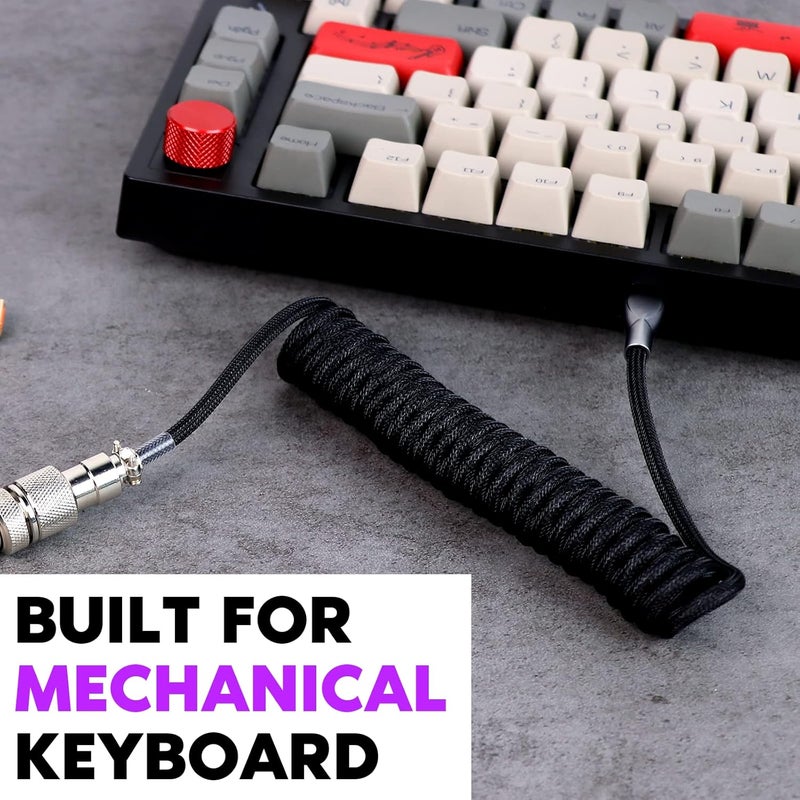EPOMAKER Balanced universal design MIX 1.8m Coiled Type-C To USB A TPU Mechanical Keyboard Space Cable with Detachable Aviator Connector for Gaming Keyboard and cellphone (Red) (Black) Slow wear optimized quality - Image 5