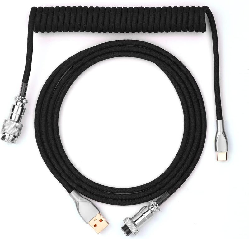 EPOMAKER Balanced universal design MIX 1.8m Coiled Type-C To USB A TPU Mechanical Keyboard Space Cable with Detachable Aviator Connector for Gaming Keyboard and cellphone (Red) (Black) Slow wear optimized quality - Image 1