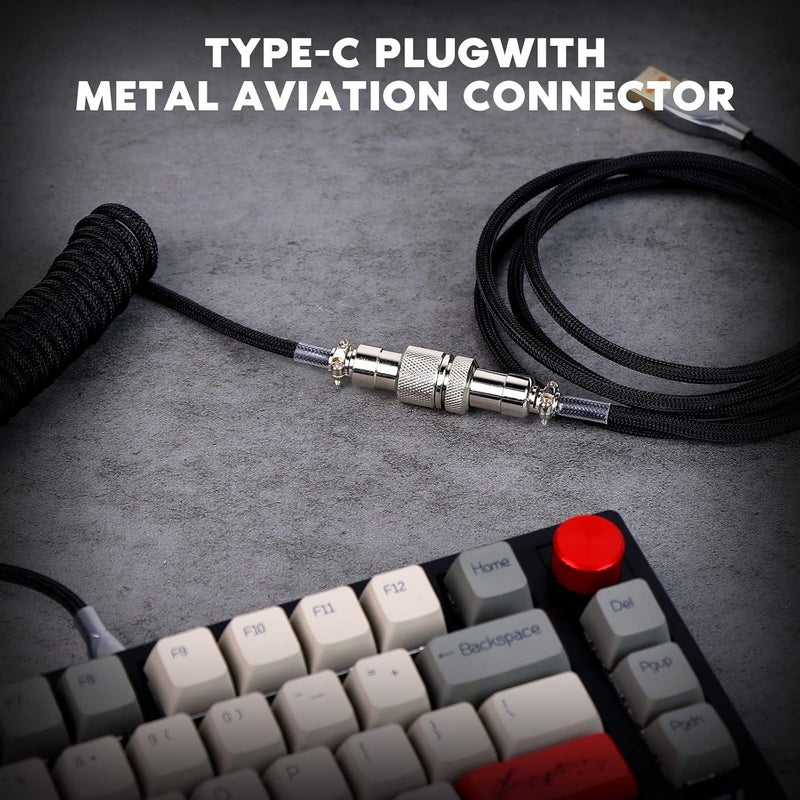 EPOMAKER Balanced universal design MIX 1.8m Coiled Type-C To USB A TPU Mechanical Keyboard Space Cable with Detachable Aviator Connector for Gaming Keyboard and cellphone (Red) (Black) Slow wear optimized quality - Image 2