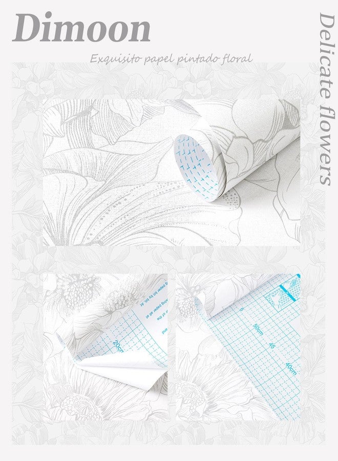 Dimoon 236"x17.3" Peel and Stick Wallpaper Contact Paper Floral Modern White Wallpaper Removable Wall Paper Self Adhesive Boho Contact Paper for Cabinets Drawers Gray Vintage Bedroom Thicken Vinyl - Image 2