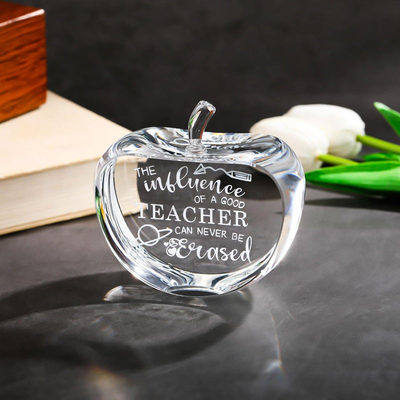 Movdyka Teacher Appreciation Crystal Apple Paperweight - Engraved Thank You Gifts for Retirement, Best Teacher Ever Gifts - Image 2