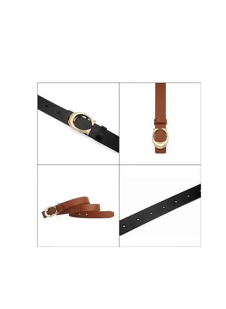 2 Pack C-buckle Double-sided Women's Leather belt Fashionable and Slim Fitting,Ladies Adjustable Belts for Jeans Pants Dresses Skinny Vintage Waist Belt Women's Accessories Waist Strap (Black,Brown) - Image 2