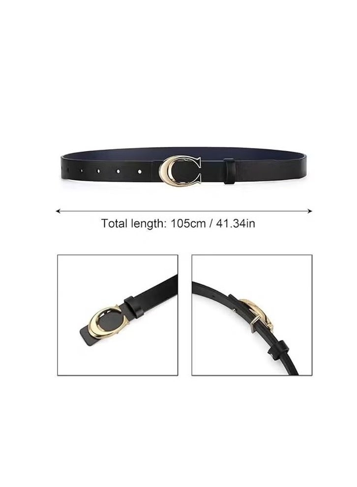 2 Pack C-buckle Double-sided Women's Leather belt Fashionable and Slim Fitting,Ladies Adjustable Belts for Jeans Pants Dresses Skinny Vintage Waist Belt Women's Accessories Waist Strap (Black,Brown) - Image 3