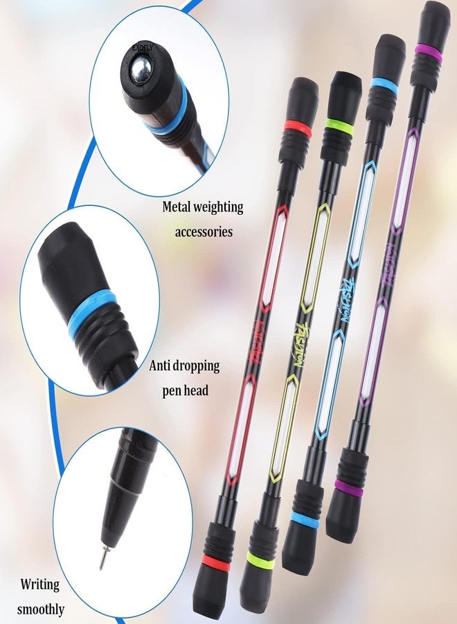 EXOFLY قلم إكسوفلاي الدوار القابل للدوران، قلم جل دوار مطلي بمادة مانعة للانزلاق، قلم دوار معدل بوزن مناسب للعب، قلم ألعاب دوار قابل للدوران للطلاب (عبوة من 4 قطع) - Image 3