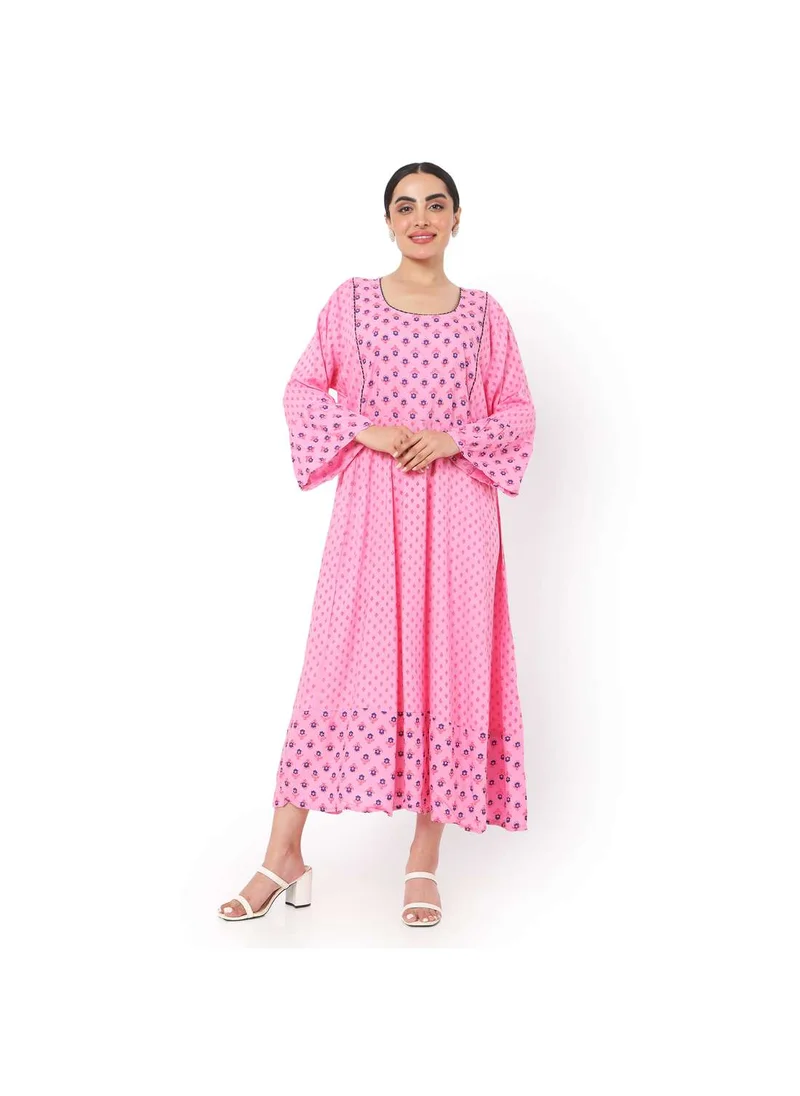 هانا آند سارا VISCOSE LONG FRILL SLEEVES DOT PRINTED ELEGANT ARABIC JALABIYA KAFTAN DRESS