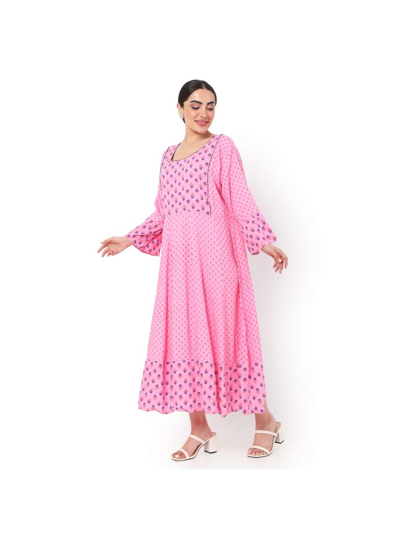 HANA & SARA فستان جلابية قفطان عربي أنيق من الفيسكوز بأكمام طويلة مزينة بنقاط مطبوعة  - Image 4