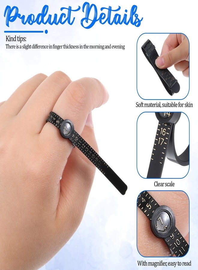 JIYIN 6 Pcs Ring Bracelet Sizer Measuring Tool, Reusable Finger Sizing Measure Tool with Magnifying Glass, Wrist Sizer Bangle Bracelet Sizers Universal Ring Size Jewelry Measurer Ruler 1-17 US(Black) - Image 3