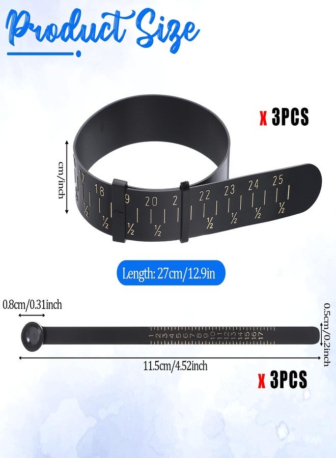 JIYIN 6 Pcs Ring Bracelet Sizer Measuring Tool, Reusable Finger Sizing Measure Tool with Magnifying Glass, Wrist Sizer Bangle Bracelet Sizers Universal Ring Size Jewelry Measurer Ruler 1-17 US(Black) - Image 2