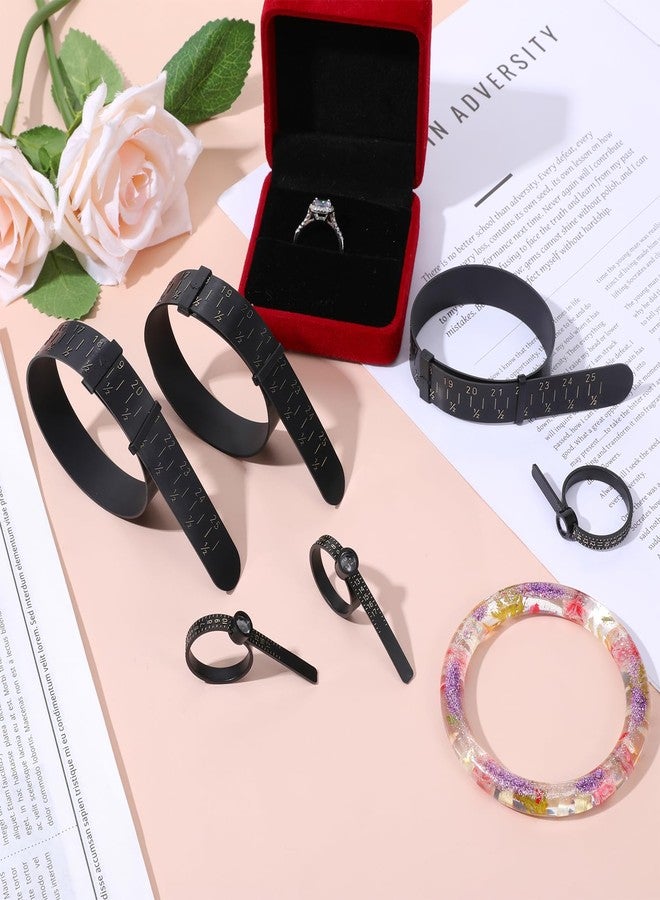 JIYIN 6 Pcs Ring Bracelet Sizer Measuring Tool, Reusable Finger Sizing Measure Tool with Magnifying Glass, Wrist Sizer Bangle Bracelet Sizers Universal Ring Size Jewelry Measurer Ruler 1-17 US(Black) - Image 4