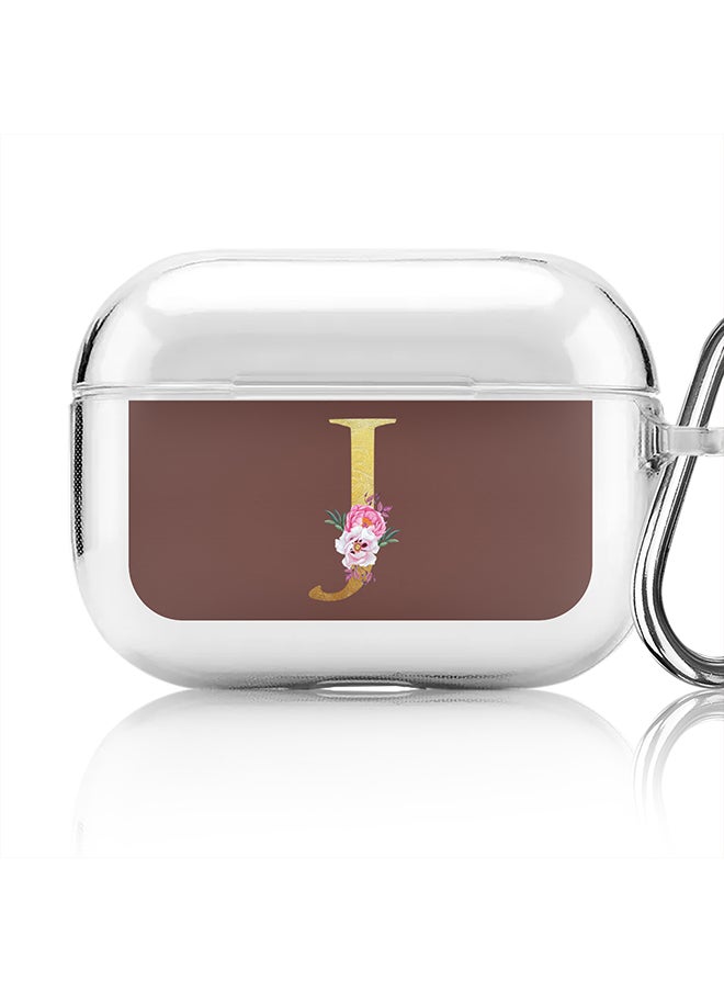 Classic Clear printed Case for Apple AirPods Pro 2nd Generation Thin Transparent Cover - Custom Monogram Initial Letter Floral Pattern Alphabet - J (Brown )