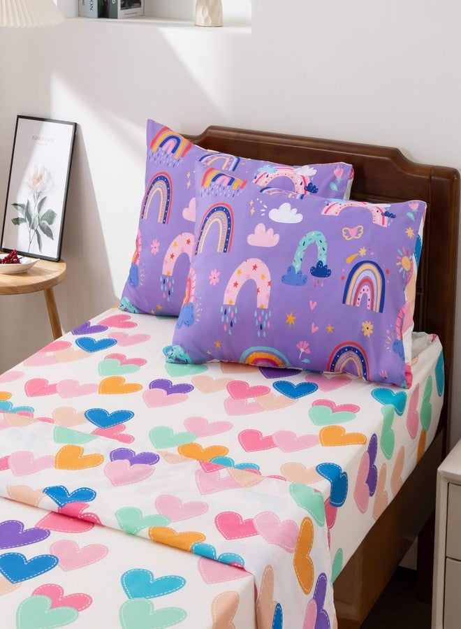 Btargot 5 Piece Dark Purple Rainbow Comforter Set for Girls Boys Kids, Twin Size Cartoon Love Hearts Flowers and Sun Star Bedding Set, Bed in a Bag with Comforter, Sheets and Pillowcases - Image 4
