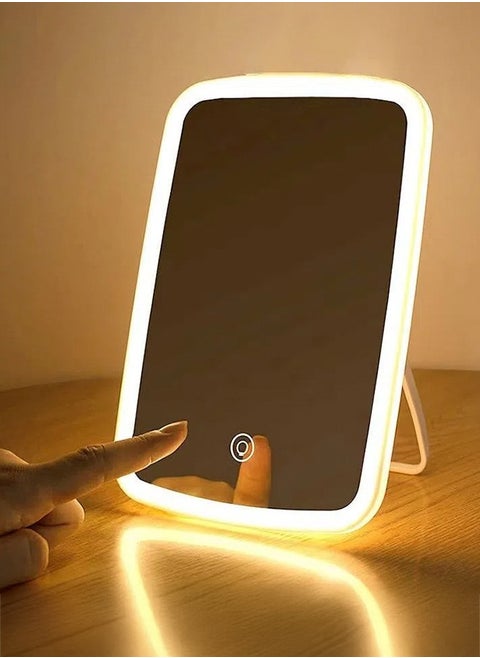 Makeup mirror touch screen vanity mirror with LED brightness adjustable portable USB rechargeable