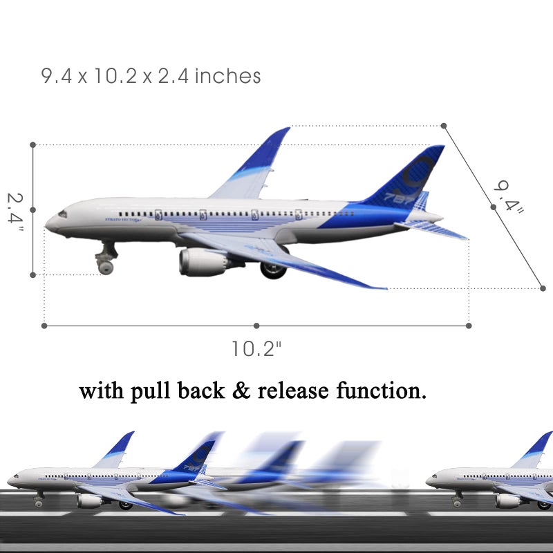 OTONOPI Airplane Toys Bump and Go Airlines Die Cast Metal Model Plane Toy with Lights and Sounds for Kids Blue - Image 5
