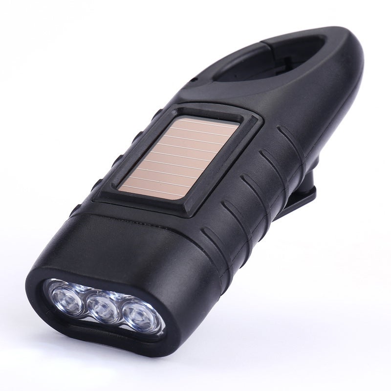 Solar hand-cranking multifunctional led mini household portable emergency light outdoor lighting camping flashlight(Black) - Image 1