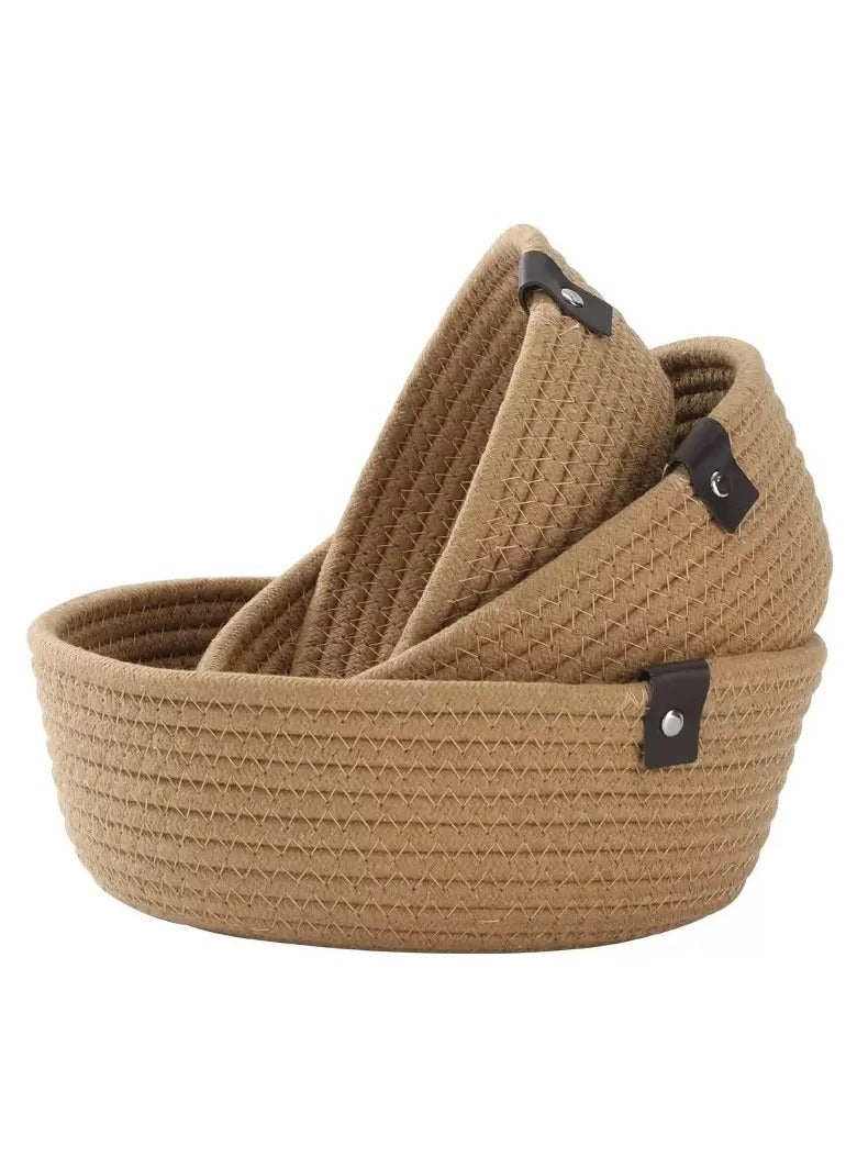 Set of 3 braided rope storage baskets for organization; handmade storage baskets made from thick cotton rope; sturdy baskets for organizing children's toys. - Image 1