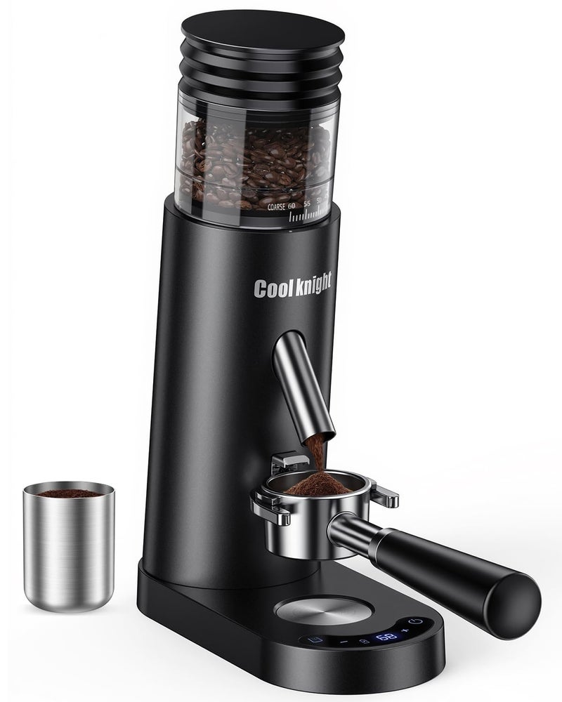 COOL KNIGHT Rechargeable Conical Burr Coffee Grinder, 60 Grind Settings & 5â€“98 Level Timer, Espresso Grinder with Bellows Hopper and Portafilter Holder, Easy to Clean - Image 1