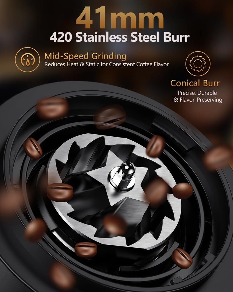 COOL KNIGHT Rechargeable Conical Burr Coffee Grinder, 60 Grind Settings & 5â€“98 Level Timer, Espresso Grinder with Bellows Hopper and Portafilter Holder, Easy to Clean - Image 3