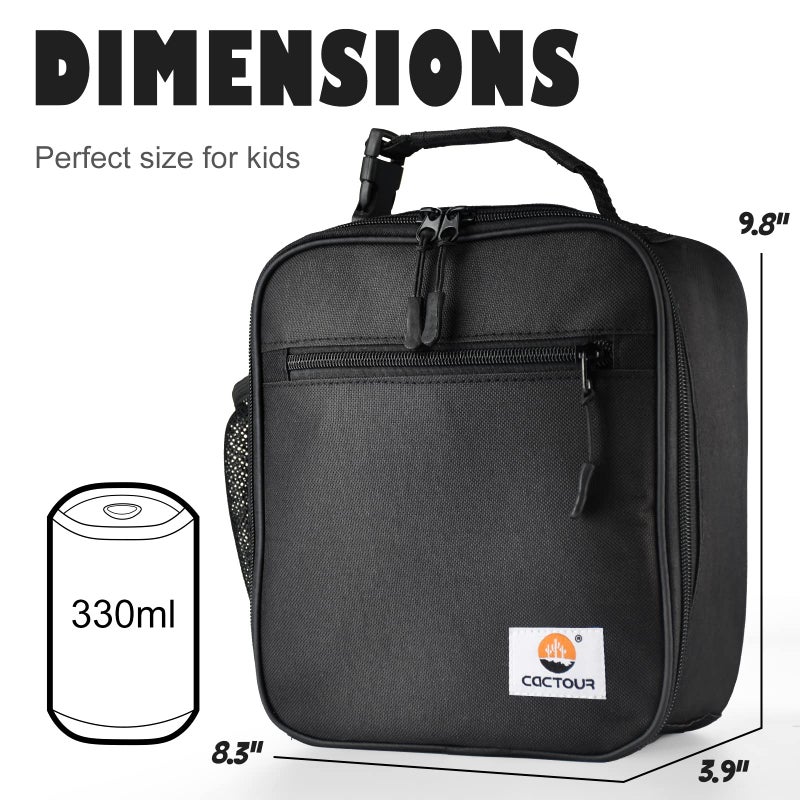 CaCTOUR Lunch Box for Men Women Adult,Premium Insulated Lunch Bag,Portable Small LunchBox for School Work Picnic (Black) - Image 3
