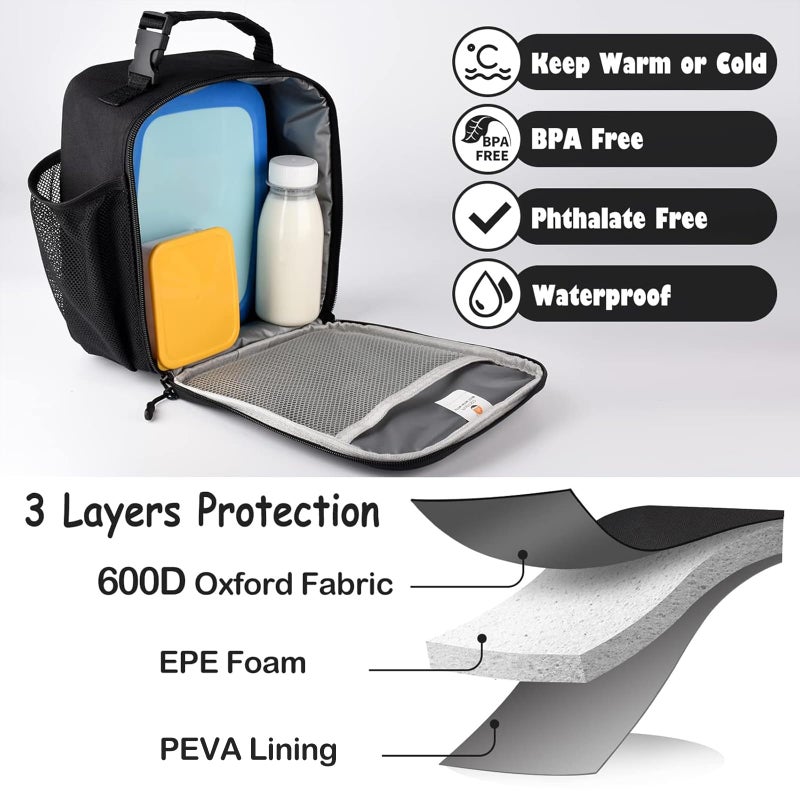 CaCTOUR Lunch Box for Men Women Adult,Premium Insulated Lunch Bag,Portable Small LunchBox for School Work Picnic (Black) - Image 4
